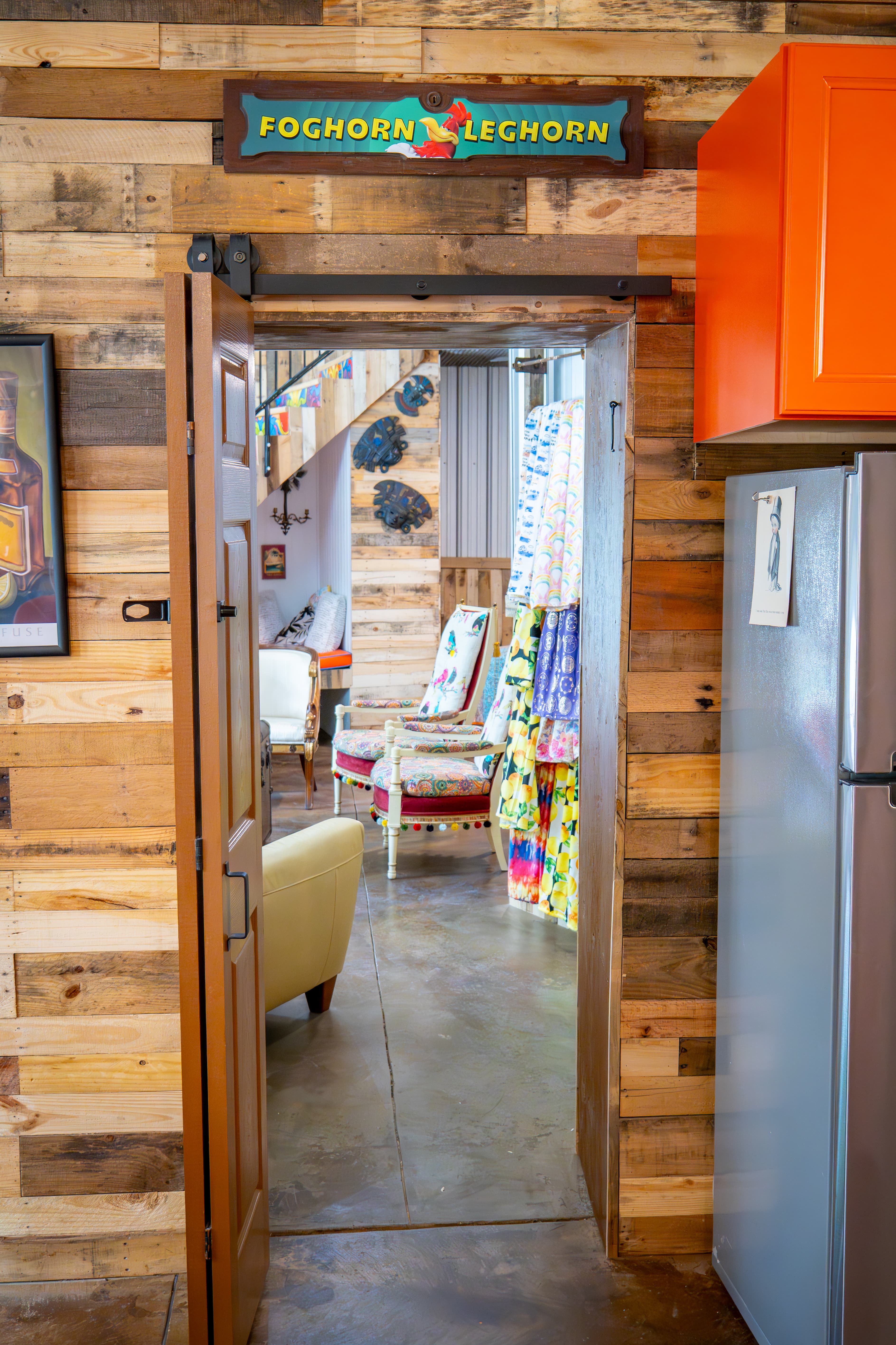 Entrance to guest grain bin through the common area "the Roost"